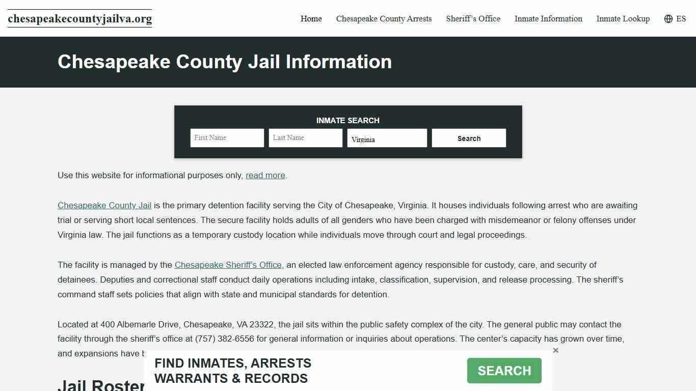 Chesapeake County, VA Jail Roster, Inmate Info